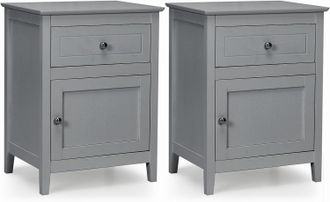 Costway Set De 2 Mesita De Noche Moderna, Mesita Con 2 Niveles Y Superficie Espaciosa, Mesita A La Moda Con Caj&oacute;n Extra&iacute;ble Y Armario Amplio, Mueble De Sof&aacute; C