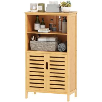 Kleankin Kleankin - Mobile Bagno con Armadietto 2 Ante e Ripiani Aperti 50x29x92cm Legno