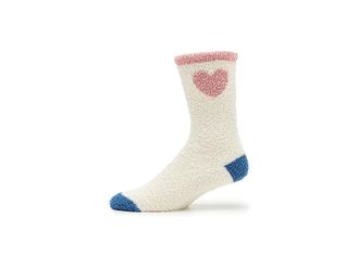 Barefoot Dreams Cozychic (r) Color Block Heart Womens Socks Sock Cream, Polyester