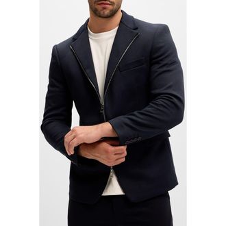 Ron Tomson Notch Lapel Zip Blazer in Navy at Nordstrom Rack, Size X-Large