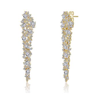 Rachel Glauber 14K Gold Plated with Clear Cubic Zirconia Linear Formal Dangle Earrings