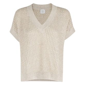 Eleventy V-neck Knitwear, female, Beige, Size: XS Sleeveless Sweater