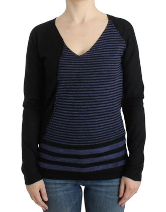 Costume National Black striped V-neck Womens sweater
