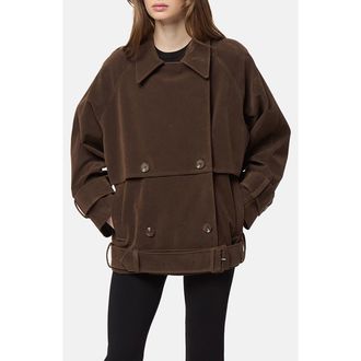 Apparis Gaia Faux Suede Short Trench Coat in Dark Brown at Nordstrom, Size Xx-Small