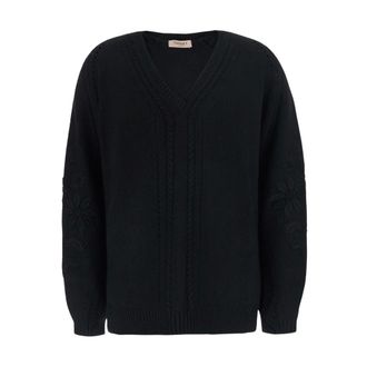 Twinset Jersey con cuello en V de tejido t&eacute;cnico - Knitwear - Mujer - Negro - XS