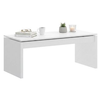 Dmora Mesa De Centro Da Salotto Cuar, Porta Riviste Da Soggiorno Con Vano Portaoggetti, Tavolo Basso Da Caff&egrave; Elevabile, 102x50h43 Cm, Bianco Lucido