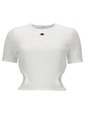 Courr&egrave;ges Cropped Cut-Out Sides Logo T-Shirt