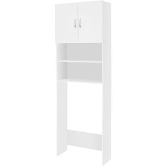 ECD Germany Ecd Germany - Armario Alto De Lavadora 190 X 62,5 Cm Estante Con 2 Puertas Mueble De Ba&ntilde;o Blanco Sobre Secadora Espacio Para Wc 2 Compartimentos De Al