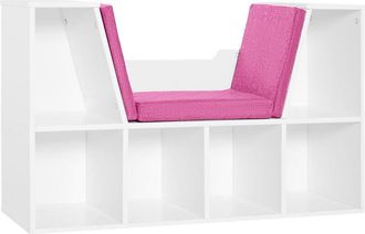 HOMCOM Homcom - Librer&iacute;a Con Asiento Estanter&iacute;a De Libros Con 6 Cubos Zapatero Con Banco Con Coj&iacute;n Para Sal&oacute;n Oficina Dormitorio 102x30x61cm Blanco Y Azul