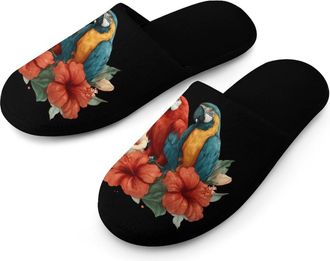 Generic Parrots Hibiscus Hawaiian Mens Slippers Warm Non-Slip Houes Shose Spa Slipper for Home Bedroom