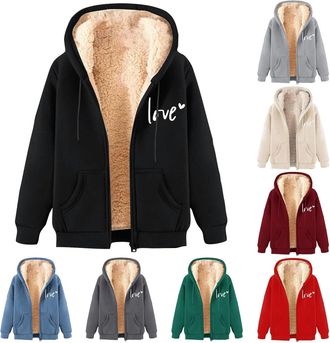 Generic Womens Teddy Fleece Hoodies Ladies Hoodies with Zip Warm Fleece Lined Coat with Pockets Hooded Jacket Ladies Winter Warm Coat Outwear Thermal Outfits 