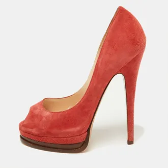 Casadei Brick Brown Suede Daisy Peep Toe Platform Pumps