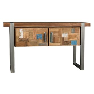 Wanda Collection Mueble doble para cuarto de ba&ntilde;o teca metal 140 cm