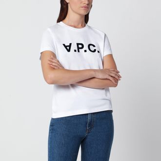 A.P.C. T-shirt bianca in cotone con ricamo