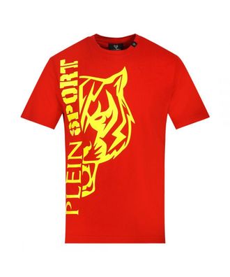 Plein Sport Mens Tiger Side Logo Red T-Shirt Cotton - Size X-Large