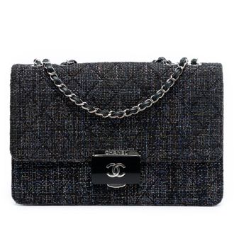Chanel Tweedehands Grote Gequilt Tweed Schoonheid Lock Flap