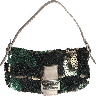 Fendi Black, Blue, Metallic Sequin & bead Medium Baguette (Authentic Pre-Loved)