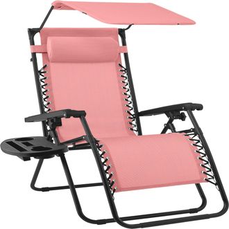 Best Choice Products 30 Extra Wide Folding Zero Gravity Patio Lounge Chair w/Adjustable Canopy Shade - Pink