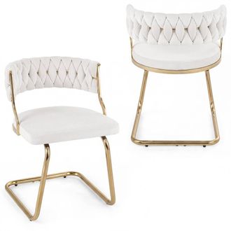 Costway Costway 2PCS Velvet Dining Chairs Upholstered Accent Chairs Kitchen Chairs in White