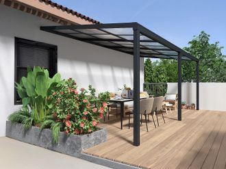 Vente-Unique Pergola addossata in alluminio con tetto scorrevole 18 m&sup2; Antracite - IZEDA