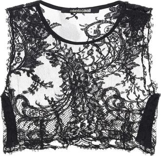 Roberto Cavalli Geborduurde Top - Dames - Tops - Zwart - Maat: XS Katoen