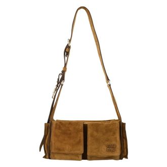 Miu Miu Utilitaire Suede Shoulder Bag - female - Miu Miu - Shoulder Bags - Brown - ONE SIZE - Bags