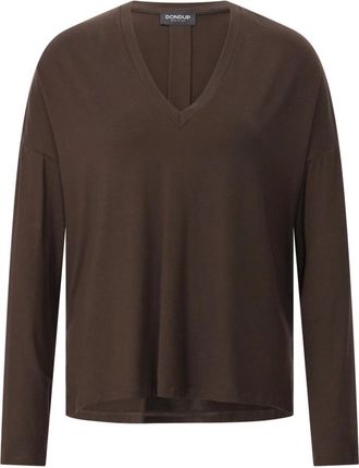 Dondup V-hals Oversized Shirt met Lange Mouwen - Dames - Longsleeves - Bruin - L - Tops