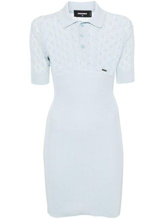 Dsquared2 Opengebreide trui met polokraag - Blauw