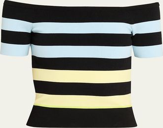 Christopher John Rogers Off-The-Shoulder Striped Body-con Knit Top