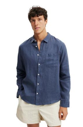 Cotton On Mens Relaxed Linen Long Sleeve Shirt in Faded Navy at Nordstrom, Size X-Large