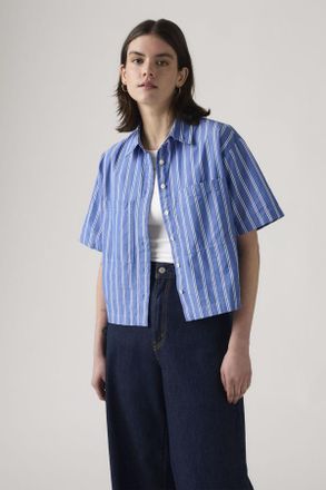 Levi's Camicia accorciata Harlie a maniche corte - Donna - 2XL - Blu / Double Dutch Stripe Nautical Blue