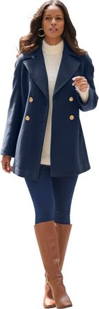 Roaman's Plus Size Wool Blend A Line Peacoat in Navy at Nordstrom, Size 32