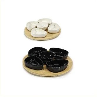 Trade Shop Trade Shop - Fije La Bandeja Giratoria Antipastaiero &Oslash;27cm En Bamb&uacute; Con 5 Cuencos De Esqu&iacute; Snack Oponente