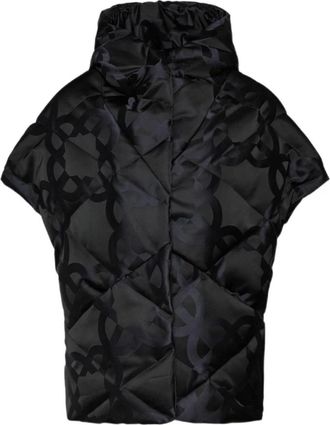 Elena Miro Jassen, Dames, Zwart, S/M, Polyester, Monogram Mouwloze Gewatteerde Jas