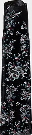 Talbot Runhof Sequin Bloom Velvet Neck-Scarf Halter Gown