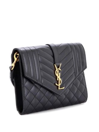 Saint Laurent Classic Monogram Envelope Wristlet Matelasse Chevron Leather clutch bag - Zwart