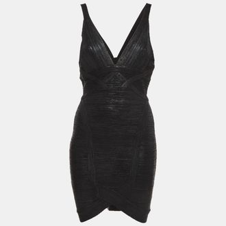 H&eacute;rve L&eacute;ger Black Knit Bandage Zip Up Mini Dress