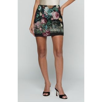L'agence Marseille Floral Tapestry Cotton Blend Miniskirt in Black Multi Rose Vase Tapestry at Nordstrom, Size 14