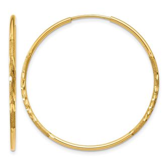 Diamond2Deal 14k Yellwo Gold 1.0mm Diamond-cut Round Hoop Earrings 30 mm