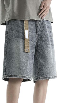 Generic Mens Hip Hop Jean Shorts Mens Summer Shorts With Pockets Unisex Denim Shorts Summer Streetwear Shorts Y2K Baggy Jorts Loose Fit Skater Shorts Retro Fa