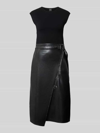 HUGO BOSS Tailliertes Midikleid mit Kunstleder Rockteil Modell FLEDERI in Black, Größe XL