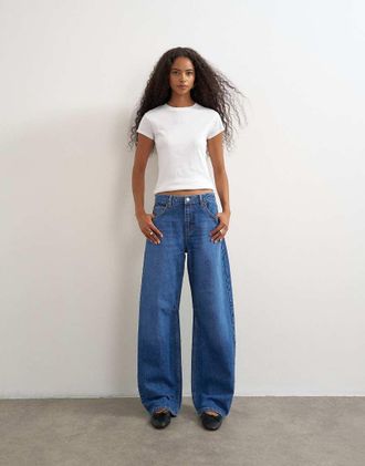 Topshop Jeans cilindrici blu medio a vita medio alta
