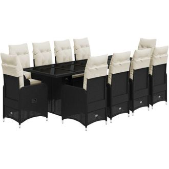 vidaXL Set De Mesa Y Sillas De Jard&iacute;n Y Cojines 11 Pzas Rat&aacute;n Pe Negro Vidaxl