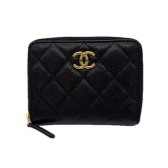Chanel Matelasse Gold Black Grained Calfskin Wallet (Bi-Fold) (Pre-Owned)
