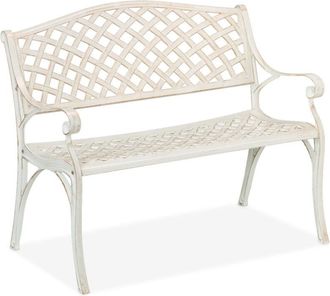 Relaxdays Panca da Giardino, Panchina a 2 Posti da Esterno, hlp: 83 x 103 x 64 cm, Design Vintage in Alluminio, Bianco - Relaxdays