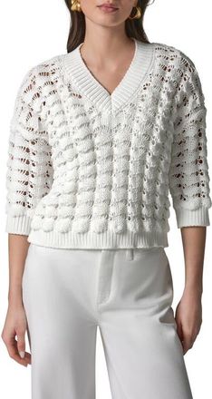 DKNY Relaxed Fit V-Neck Sweater in Cream at Nordstrom, Size X-Large