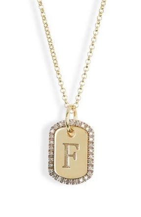 Meshmerise Diamond Initial Dog Tag Pendant Necklace in Yellow-F at Nordstrom Rack