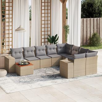 vidaXL Juego De Sof&aacute;s Jard&iacute;n Con Cojines Beige 10 Pzas Rat&aacute;n Sint&eacute;tico Vidaxl