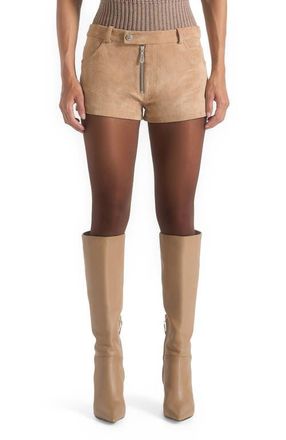 Mani&egrave;re De Voir Fara Suede Mini Shorts in Beige at Nordstrom, Size 12