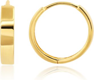 MAX + STONE 14K White Gold 12mm Flat Style Huggie Hoop Earrings with Hidden Post Hinged Closure